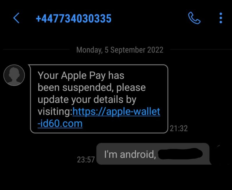 447734030335 | APPLE Pay | Phishing | 4 comments